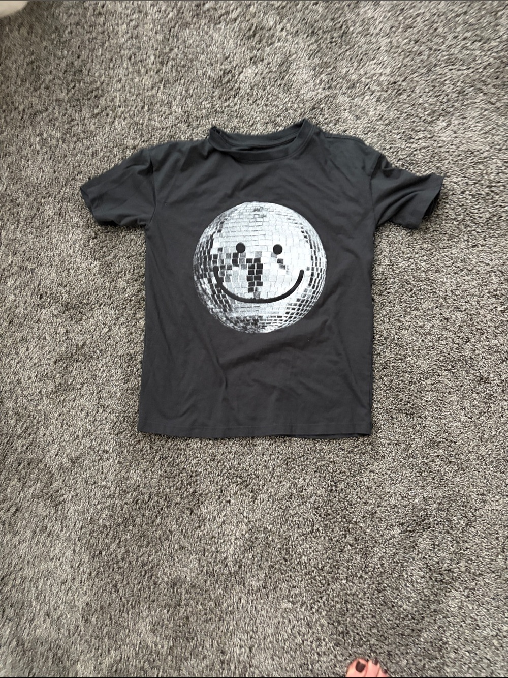 Cat & Jack Black Tee with Silver Disco Smile Graphic